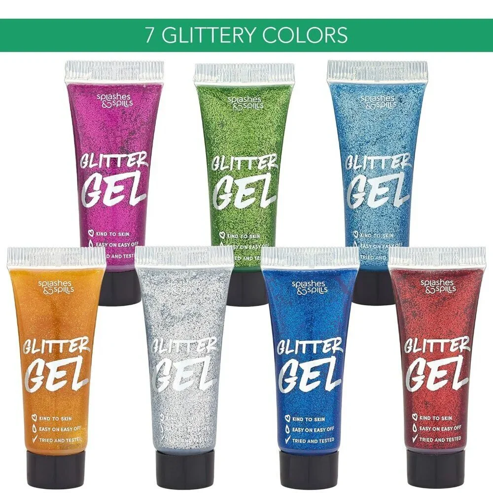 Body Glitter Paint Gel - 7 Color Costume Set for Women, Girls - 10 ml Tubes Holo